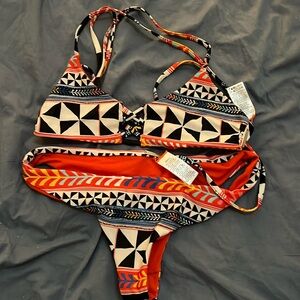 Mara Hoffman Pinwheel Poppy Orange Lattice Top XS top and small bottom